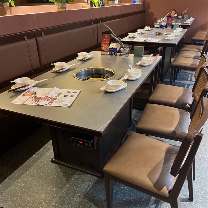 牛肉火鍋巖板臺面下沉式電磁爐火鍋桌