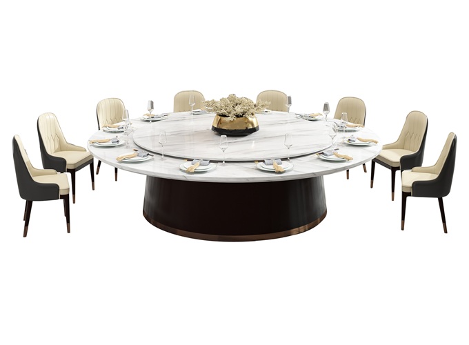 酒店包間時(shí)尚大理石電動(dòng)靜音圓餐桌