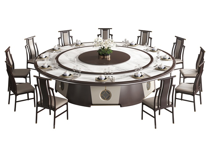 宴會(huì)2.2m新中式時(shí)尚電動(dòng)轉(zhuǎn)盤餐桌