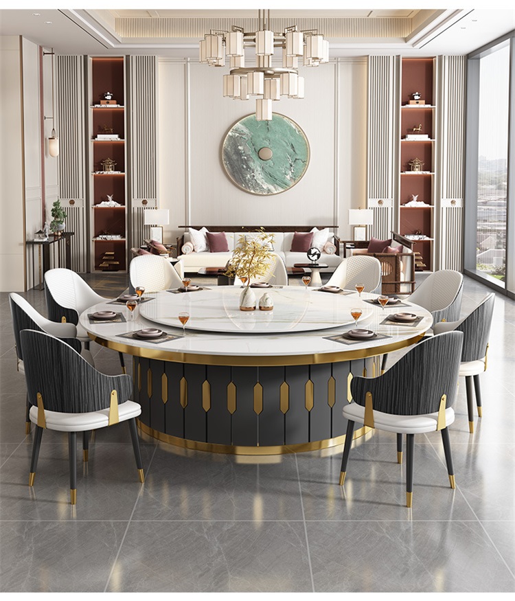 酒店會所現(xiàn)代輕奢大理石電動餐桌大圓桌款式3