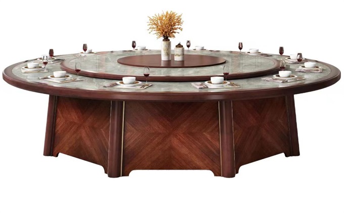 酒店會(huì)所包房高檔16人新中式電動(dòng)餐桌