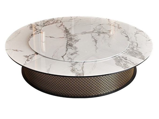 別墅豪華輕奢大理石電動(dòng)餐桌大圓桌