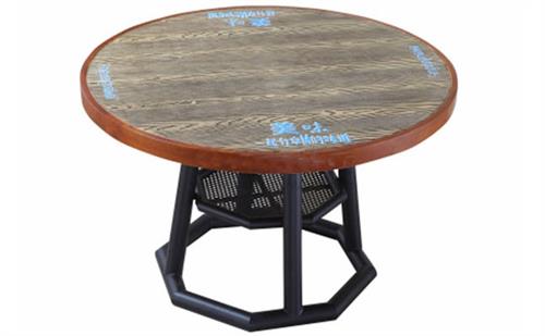 飯店菜館復(fù)古實(shí)木鐵質(zhì)圓桌