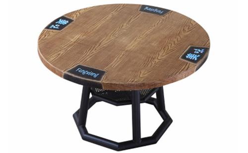 湘菜館大圓桌印字鐵藝實(shí)木桌子