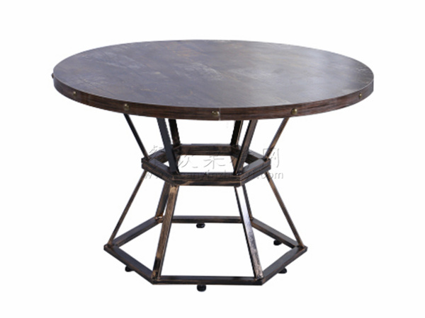 酒樓菜館復(fù)古鐵藝實(shí)木做舊餐桌