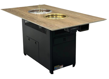 日式烤肉店仿木紋巖板無(wú)煙火鍋烤肉一體桌