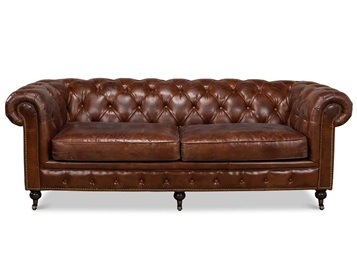 高級(jí)會(huì)所歐式復(fù)古油蠟皮雙人沙發(fā)
