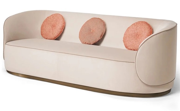 會所后現代意式不銹鋼弧形扶手三人位沙發