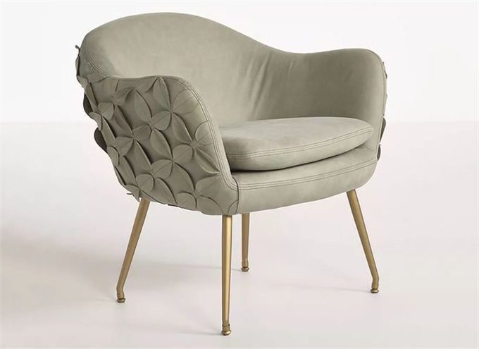 高檔會(huì)所現(xiàn)代輕奢不銹鋼絨皮扶手椅