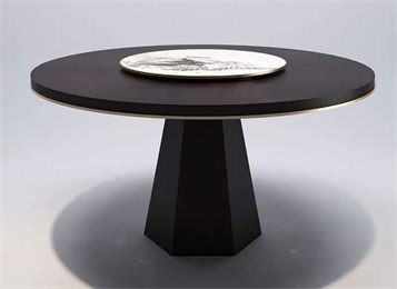 別墅會所仿古實(shí)木帶轉(zhuǎn)盤圓餐桌