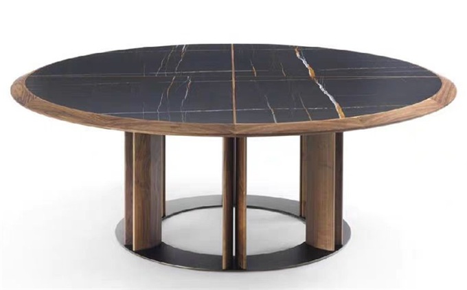 高級酒店會所新中式巖板圓桌子