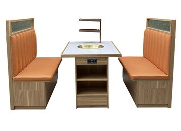 實(shí)木封邊大理石臺(tái)面帶抽屜桌腳火鍋餐桌