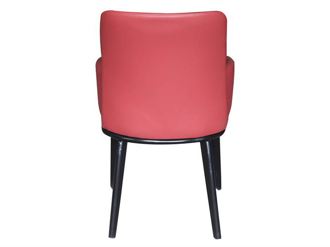 現代紅色皮革與灰色布藝實木餐椅