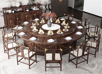 會所包廂新中式禪意輕奢實木電動旋轉(zhuǎn)餐桌椅