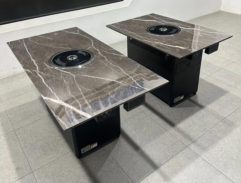 商用無煙電烤桌｜巖板臺面配一體式排煙系統｜烤肉餐廳專用桌