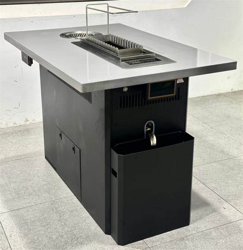 自助烤串店不銹鋼自動翻轉(zhuǎn)無煙火鍋烤串一體桌