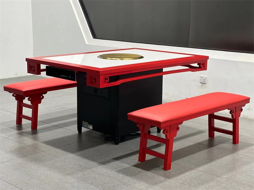 火鍋店中式復古實木封邊大理石無煙凈化火鍋桌