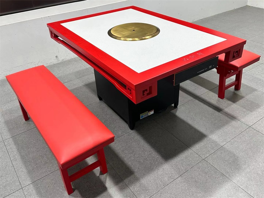 火鍋店中式復古實木封邊大理石無煙凈化火鍋桌