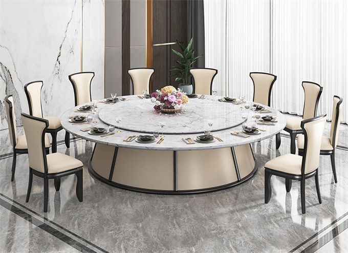 酒樓輕奢大理石時尚帶轉(zhuǎn)盤18到20人電動餐桌