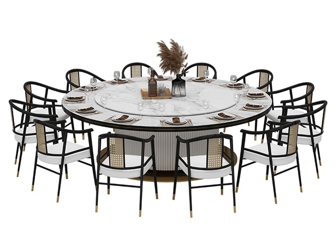 酒樓包房時尚輕奢天然大理石電動圓餐桌