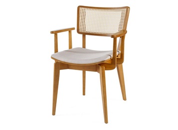 中餐廳田園風(fēng)藤編實(shí)木扶手餐椅